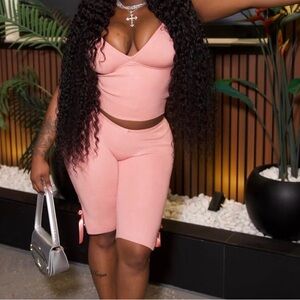 Blush Pink Two-Piece Crop Top & Biker Short Set